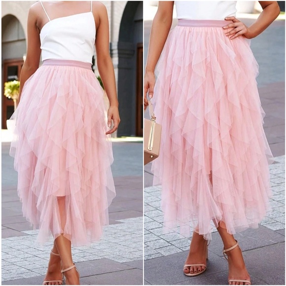 BellanBlue Dresses & Skirts - Luxe Barbiecore Pink Asymmetrical Holiday Party Skirt